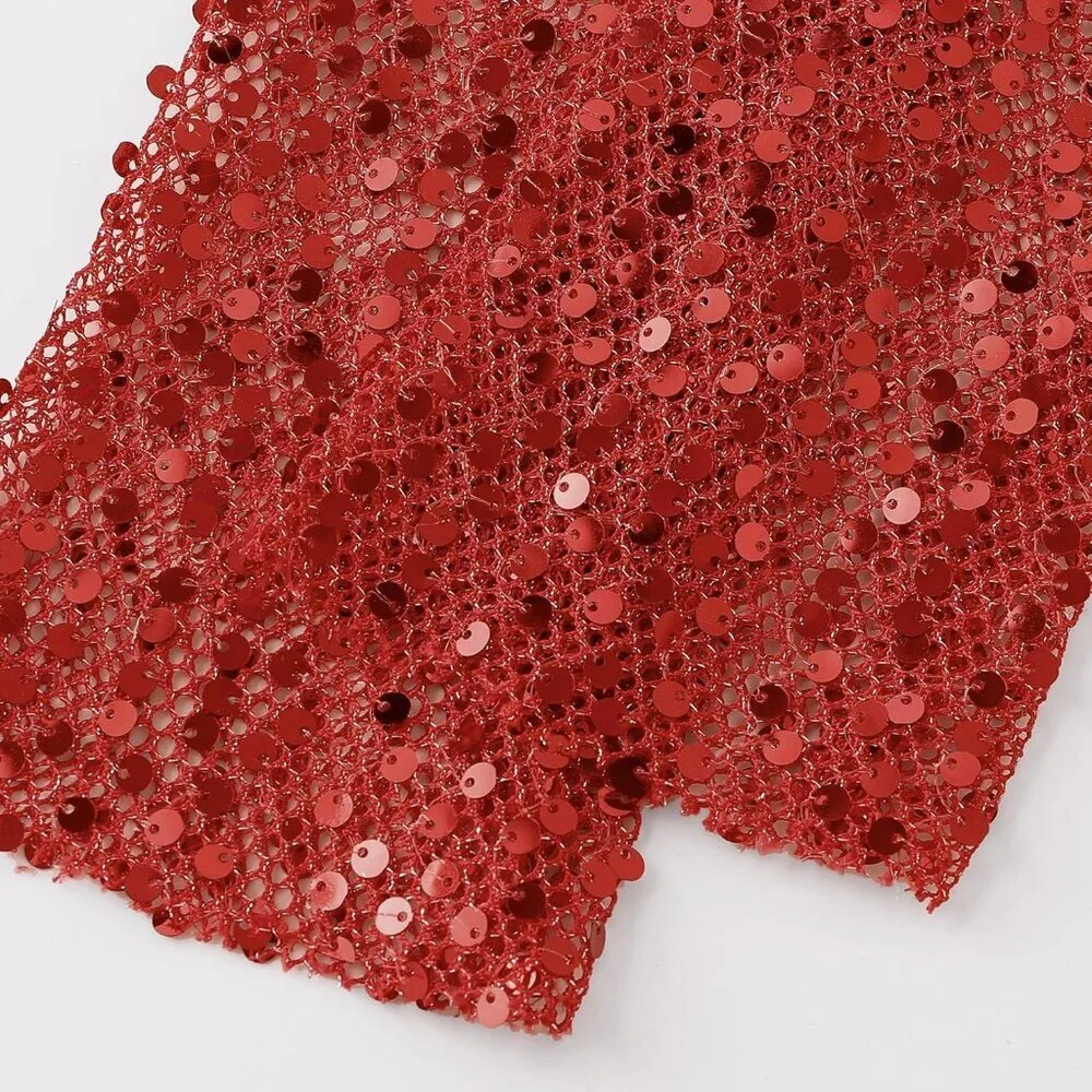 Women's Red Fingerless Glitter Sequin Sparkling Elbow Length Long Gloves